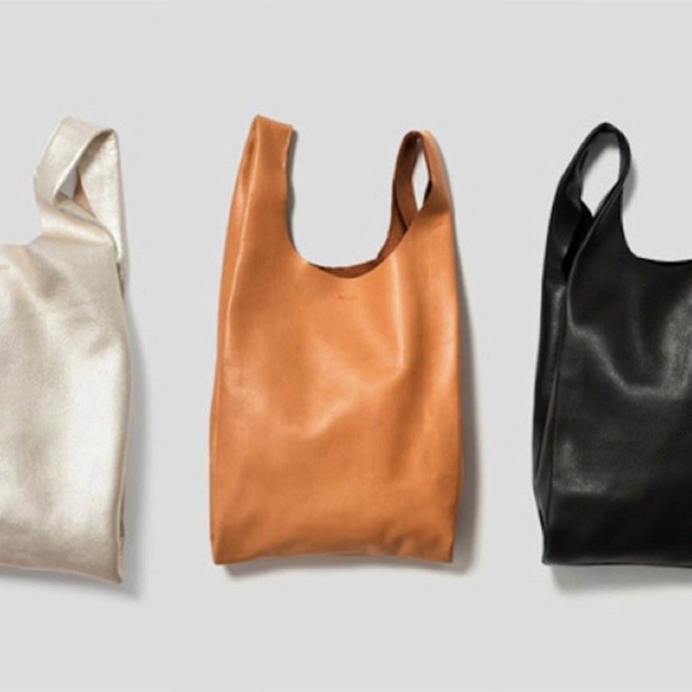 BAGGU Burgundy Leather Baby Baggu Shopper Tote